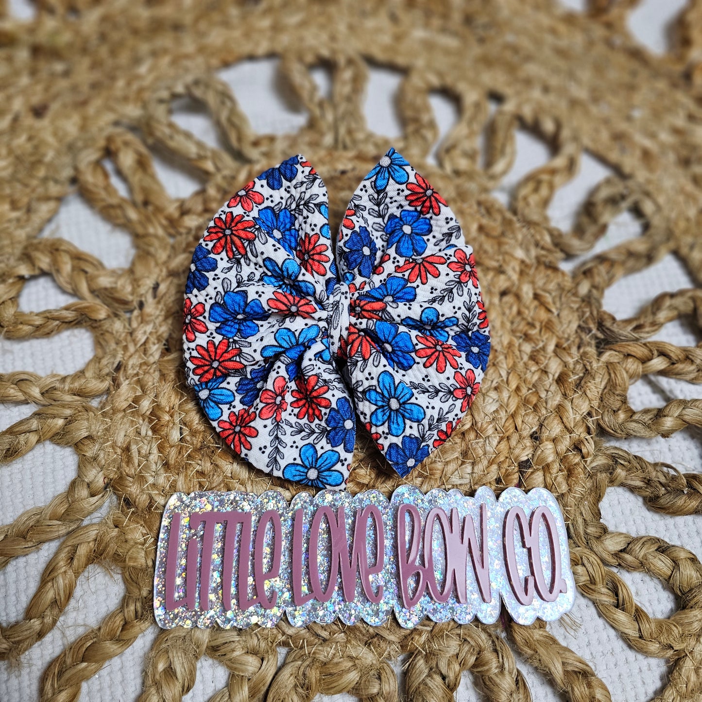 Red, White, Blue Flowers 5" Messy Wrap, can be on clip or nylon, specify in checkout